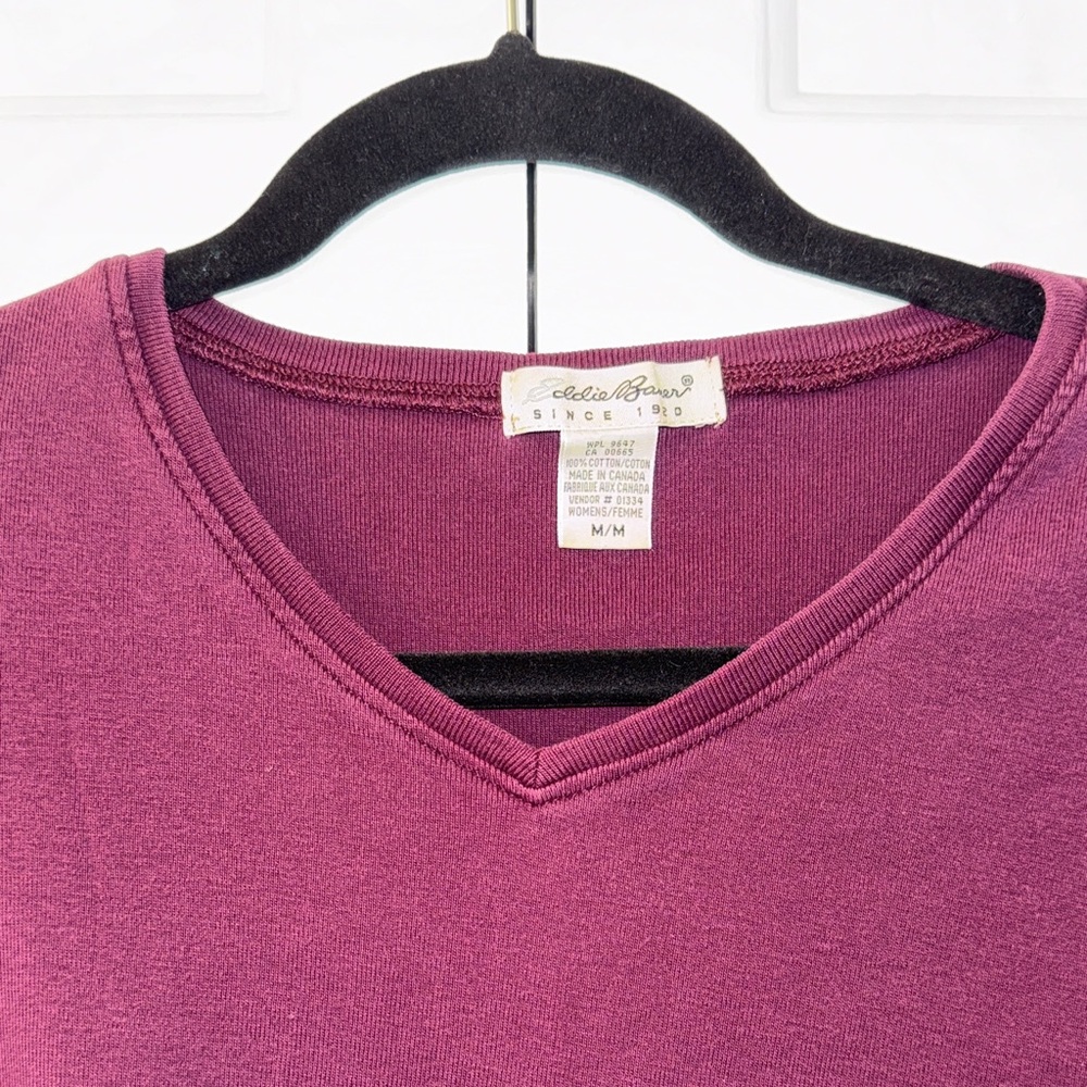 Eddie Bauer Deep Burgundy V-Neck Long Sleeve Top size Medium - Picture 4 of 13